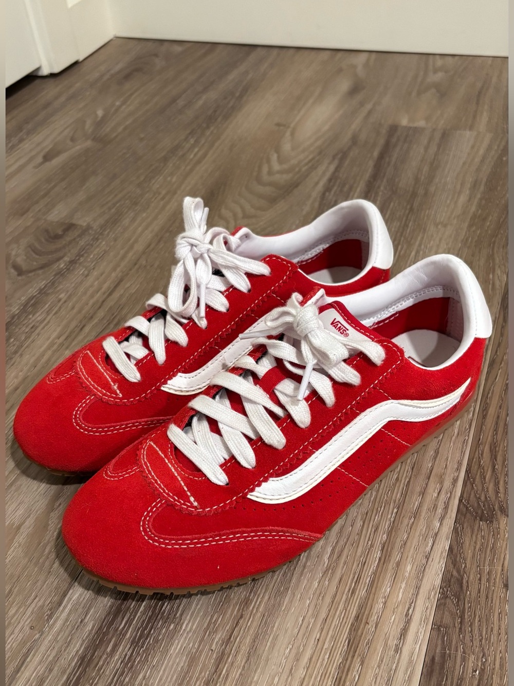 Vans Super Low Pro Red Suede Low-Top Sneakers with White Stripe